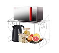 P&B Stable Microwave Shelf Stand Metal Microwave Oven Rack Single Layer Kitchen Storage Organiser Countertop Space Saver for Small Kitchen Bathroom (White)