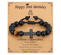 P. BLAKE Birthday Gifts for Him, 7-16 Year Old Birthday Gifts Adjustable American Flag Cross Beads Bracelet for Son Grandson Nephew Girls, One Size, tiger eye