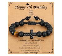 P. BLAKE Birthday Gifts for Him, 7-16 Year Old Birthday Gifts Adjustable American Flag Cross Beads Bracelet for Son Grandson Nephew Girls, One Size, tiger eye