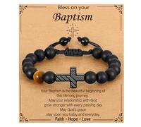P.BLAKE Cross Bracelet for Boys Teen Boy Gifts, American Flag Cross Beads Bracelet Christian Christmas Easter Baptism Jewelry Gifts for Son Grandson, One Size, tiger eye