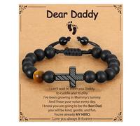 P.BLAKE Cross Bracelet for Boys Teen Boy Gifts, American Flag Cross Beads Bracelet Christian Christmas Easter Baptism Jewelry Gifts for Son Grandson, One Size, Stainless Steel, tiger eye