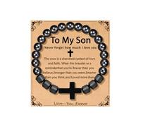 P. BLAKE Gifts for New Dad Husband Grandpa Son, Obsidian Cross Bracelet Christian Religious Christmas Fathers Day Birthday Jewelry Gifts for Men, One Size, Stainless Steel, obsidian