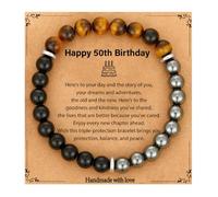 P.BLAKE Happy 30 40 50 60 70 Year Old Birthday Anniversary Bracelet Gift for Men, Triple Protection Bracelet Natural Stone Beads Birthday Christmas Jewelry Gifts, One Size, Stone, no gemstone