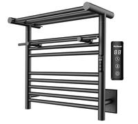 P&Dlusir E201T Heated Towel Rack with Top Shelf, Black
