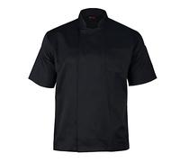 P-H Chef Jacket Short Sleeve Hidden Button Unisex Black and White XS to 5XL (Black, XXL)