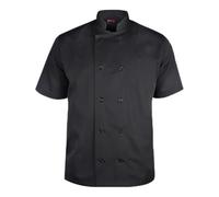P-H Chef Jacket Traditional Plastic Button Short sleeve Kitchen Workwear (Black, XXL)