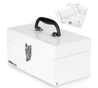 P.I.T. 12’‘ Small Tool Box with Removable Tray, Heavy Steel, Metal Latch Closure, White, Lockable, Mini Tool Case for Household, Warehouse Storage