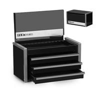 P.I.T. Mini Black Tool Box, Portable 3 Drawer Steel Tool Box with Magnetic Tab Locking, Black Micro Top Chest with Liner for Tools Storage, Home DIY