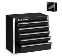 P.I.T. Mini Black Tool Box, Portable 5-Drawer Micro Roll Cab Steel Stackable Tool Box with Liner, Black Small Tool Case for Tools Storage and Organizers, Home DIY