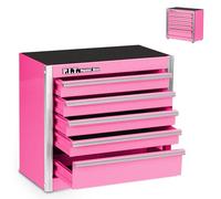 P.I.T. Mini Pink Tool Box, Portable 5-Drawer Micro Roll Cab Steel Tool Box with Liner, Pink Small Tool Case for Tools Storage, Home DIY