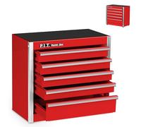 P.I.T. Mini Red Tool Box, Portable 5-Drawer Micro Roll Cab Steel Tool Box with Liner, Red Small Tool Case for Tools Storage, Home DIY