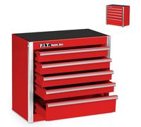 P.I.T. Mini Red Tool Box, Portable 5-Drawer Micro Roll Cab Steel Tool Box with Liner, Red Small Tool Case for Tools Storage, Home DIY