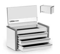 P.I.T. Mini White Tool Box, Portable 3 Drawer Steel Stackable Tool Box with Magnetic Tab Locking, White Micro Top Chest with Liner for Tools Storage and Organizers, Home DIY