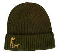 P.J. Powell Beanie, Unisex, Ribbed Khaki, 3 Designs (UK, Alpha, One Size, Man with Dog)