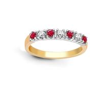 (P) Jewelco London 9ct 2 Colour Gold H I1 0.15ct Diamond and Red 0.2ct Ruby 7 Stone Royal Eternity Ring 3mm - 9R021