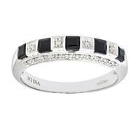 (P) Jewelco London 9ct White Gold 10pts Diamond Square 0.59ct Sapphire Pave Sides 5 Stone Eternity Ring 2.5mm - PR0AXL6994WSA