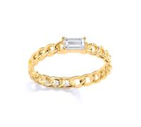 (P) Jewelco London Ladies Rhodium Plated Sterling Silver Baguette CZ Curb Link Chain Solitaire Stacker Ring - GVR914