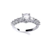 (P) Jewelco London Ladies Rhodium Plated Sterling Silver Cubic Zirconia Shoulder-Set 4 Claw Solitaire Engagement Ring