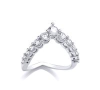 (P) Jewelco London Ladies Rhodium Plated Sterling Silver CZ Arrowhead Claw Set Graduated Wishbone Eternity Ring - GVR955