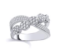 (P) Jewelco London Ladies Rhodium Plated Sterling Silver CZ Crossover Daisy Flower Cluster Dress Ring - GSR1019