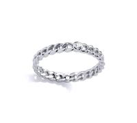 (P) Jewelco London Ladies Rhodium Plated Sterling Silver CZ Curb Link Chain Solitaire Stacker Ring - GVR913
