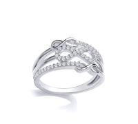 (P) Jewelco London Ladies Rhodium Plated Sterling Silver CZ Split Triple Infinity Eternity Stacker Ring - GVR925