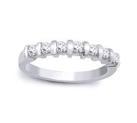 (P) Jewelco London Ladies Solid 9ct White Gold Bar Set Round H I1 0.4ct Diamond 7 Stone Half Eternity Ring 3.5mm - 9R059