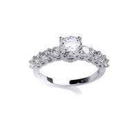 (P) Jewelco London Ladies Sterling Silver Cubic Zirconia Shoulder-Set 4 Claw Solitaire Engagement Ring - GVR734