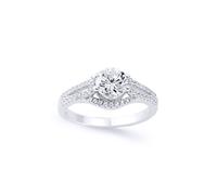 (P) Jewelco London Ladies Sterling Silver Cubic Zirconia Split Shoulder-Set Solitaire Engagement Ring - GVR579