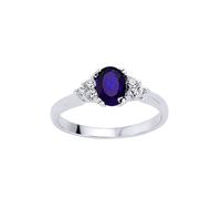 (P) Jewelco London Ladies Sterling Silver Sapphire-Blue Oval Cubic Zirconia Solitaire Engagement Ring - GVR501