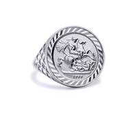 (P) Jewelco London Men's Solid Sterling Silver St George Dragon Slayer Basket Tenth-Krugerrand-Size Ring - ARN081