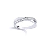 (P) Jewelco London Rhodium Plated Sterling Silver CZ Crossover Bead Edge Half Eternity Ring - GSR1061