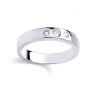 (P) Jewelco London Rhodium Plated Sterling Silver CZ Invisible Set Graduated Bubble Band Trilogy Ring - GSR1059