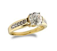 (P) Jewelco London Solid 9ct Gold White Round Brilliant Cubic Zirconia Solitaire Shoulder Set Engagement Ring 6.5mm 1 Carat - JRN468