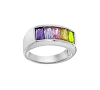 (P) Jewelco London Women's Sterling Silver Rainbow Radiant Cubic Zirconia 5 Stone Channel Set Half Eternity Ring - 8-84-4781