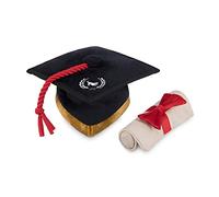 P.L.A.Y. Dog Plush Toy - Back to School Graduation Hat & Scroll or Hat & Badge - Durable, Handmade, Machine Washable, Eco-Friendly Fill, Fun Squeaky Toy for Small to Medium Dogs