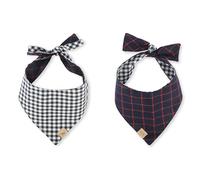 P.L.A.Y. Doggy Duo Reversible Plaid & Checkered Pet Bandana for X-Small & Small Dogs - Fits Neck up to 15", Made from 100% Cotton Canvas, Easy Tie-on Style, Machine Washable (The Trendsetter)