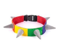 P.L.A.Y. Spiked! Collection Rainbow Plush Padded Pet Collar for Dogs & Cats - Soft & Comfortable Material with Recycled Filler, Durable Buckle with Elastic, Machine Washable (Large)