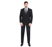 P&L Men's 2-Piece Classic Fit 2 Button Office Dress Suit Jacket Blazer & Pleated Pants Set, Black, 44 UK/Tall