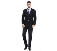 P&L Men's Premium Slim Fit 2-Piece Business Wedding Prom Suit Jacket Blazer Tux & Flat Pants Set, Black, 40