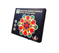 P&L Partners Montessori Wooden Puzzle with Geometric Shapes for 3+ Year Olds | Educational 180 Piece Tangram Toy Puzzle with 24 Design Cards | Fine Motor Skills, Preschool Learning Activities |