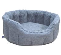 P&L Premium Oval Drop Fronted Bolster Style Heavy Duty Fleece Lined Softee Dog Bed Colour Charcoal/Silver Size Intermediate Internal L51cm X W41cm X H20cm / Base Cushion 7cm thickness