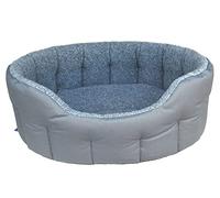 P&L Premium Oval Drop Fronted Bolster Style Heavy Duty Fleece Lined Softee Dog Bed Colour Grey/Silver Grey Size Large Internal L76cm X W64cm X H24cm / Base Cushion 8cm thickness