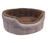 P&L Premium Oval Drop Fronted Bolster Style Heavy Duty Fleece Lined Softee Dog Bed Colour Light Brown/Mushroom Size Intermediate Internal L51cm X W41cm X H20cm / Base Cushion 7cm thickness