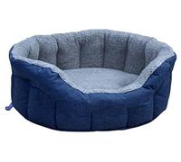 P&L Premium Oval Drop Fronted Bolster Style Heavy Duty Fleece Lined Softee Dog Bed Colour Navy Blue/Silver Size Large-Internal L76cm X W64cm X H24cm / Base Cushion 8cm thickness