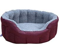P&L Premium Oval Drop Fronted Bolster Style Heavy Duty Fleece Lined Softee Dog Bed Colour Red Wine/Silver Size Large-Internal L76cm X W64cm X H24cm / Base Cushion 8cm thickness