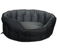P & L Superior Pet Beds Heavy Duty Oval Waterproof Black with Grey Lining Softee Bed, Jumbo, 97 x 74 x 25 cm