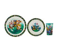 P:os 34824 Paw Patrol Dino Rescue Breakfast Set, 3-Piece Crockery Set with Plate, Bowl and Drinking Cup, Children's Plastic Tableware, Dishwasher/Microwave Safe