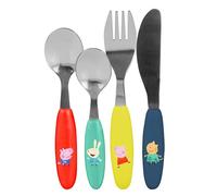 p:os 36180 Peppa Pig Children's Cutlery Set of 4 Stainless Steel with Plastic Handles with Knife, Fork, Soup Ladle, Dessert Spoon