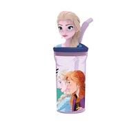 p:os Frozen Children's Drinking Cup with Straw and Lid - 360 ml Straw Cup with 3D Figure - Children's Cup for Cold Drinks - Motif Mug Elsa Anna Olaf - School Nursery on The Go